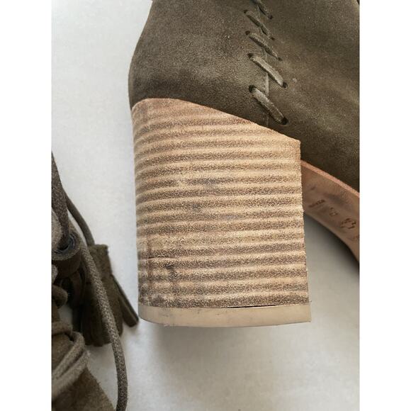 Stuart Weitzman Ankle Boots Wallawalla Suede Lace Up Tassels Green - Picture 5 of 16